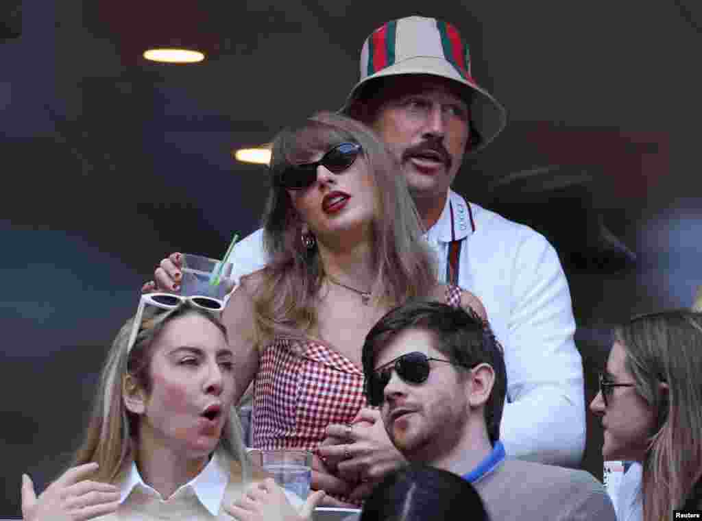Singer Taylor Swift and Kansas City Chiefs' Travis Kelce are seen during the final match between Jannik Sinner of Italy and Taylor Fritz of the U.S. during the U.S. Open Tennis tournament in New York, Sept. 8, 2024.