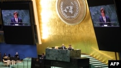 French Ambassador to the UN Nicolas de Rivière speaks during a United Nations General Assembly meeting on the third anniversary of Russia's invasion of Ukraine, at UN Headquarters in New York City on Feb. 24, 2025. 