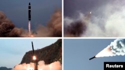 Recientes pruebas de misiles en esta foto divulgada por la agencia de prensa de Corea del Norte el 6 de noviembre de 2022.