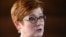 FILE - Australian Foreign Minister Marise Payne, pictured in January 2019, met with Lithuanian Foreign Minister Gabrielius Landsbergis on Feb. 9, 2022, and they agreed to step up cooperation on challenges rising from China's pressure on both countries.
