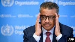 Generalni direktor SZO Tedros Adanom Gebrejesus tokom redovnog brigfinga za novinare u Ženevi (Foto: AFP)
