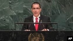 Le ministre vénézuélien des Affaires étrangères Jorge Arreaza devant l'Assemblée Générale des Nations Unies, le 25 septembre 2017.