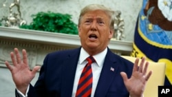 President Donald Trump speaks during a meeting with Australian Prime Minister Scott Morrison in the Oval Office of the White House, Sept. 20, 2019, Washington. 
