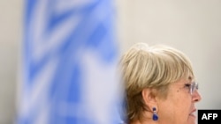 La Alta Comisionada de las Naciones Unidas para los Derechos Humanos, Michelle Bachelet, pronuncia su discurso en la apertura de una sesión del Consejo de Derechos Humanos de la ONU en Ginebra, el 13 de septiembre de 2021.