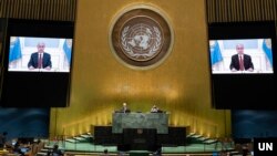 Qozog'iston rahbari Qosim-Jo'mart Tokayev BMT Bosh Assambleyasining 75-sessiyasida, 23-sentabr, 2020