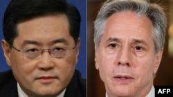 រូបផ្គុំ​រវាង​ដ្ឋមន្ត្រី​ការបរទេស​ចិន ​លោក​ Qin Gang ​និង​រដ្ឋមន្ត្រី​ការបរទេស​សហរដ្ឋ​អាមេរិក ​លោក ​Anthony Blinken