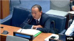 24일 미국 뉴욕 유엔본부에서 개최된 유엔총회 제1위원회 회의에서 림무성 북한 외무성 국장이 한국 발언에 대해 반박하고 있다. (화면출처: UNTV)