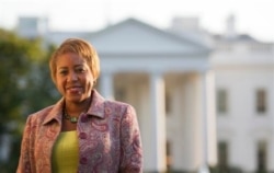 Former White House chief usher Angella Reid in Lafayette Park in front of the White House, Oct. 18, 2011, in Washington.
