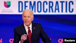 Democratic U.S. presidential candidate and former Vice President Joe Biden speaks during the 11th Democratic candidates debate of the 2020 U.S. presidential campaign, held in CNN's Washington studios.