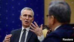 NATO Secretary General Jens Stoltenberg talks with South Korean Foreign Minister Park Jin during their meeting at the Foreign Ministry in Seoul, South Korea Jan. 29, 2023.
