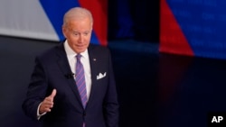 President Joe Biden participates in a CNN town hall at the Baltimore Center Stage Pearlstone Theater, Oct. 21, 2021, in Baltimore.