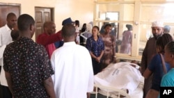 A patient injured in an explosion at a small hotel receives treatment at a hospital in Mandera, Kenya, March 25, 2024. Authorities in Kenya say that an explosion at the hotel located near a police station in the northeast of the country has killed four people. 