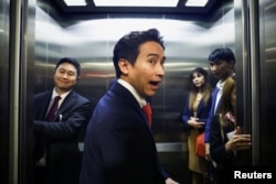 FILE - Move Forward Party leader Pita Limjaroenrat reacts on the day Thailand's Constitutional Court delivered its verdict on the election winner's bid to amend a law against insulting the monarchy, in Bangkok on Jan. 31, 2024.