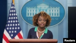 白宮新聞秘書讓-皮埃爾在白宮舉行記者會。(2023年10月31日)