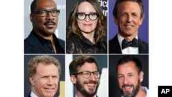 Eddie Murphy, Tina Fey, Seth Meyers, bottom row from left, Will Ferrell, Andy Samberg i Adam Sandler (Foto: AP)