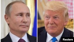 A combination photo shows Russian President Vladimir Putin (L) at news conference at the Kremlin in Moscow, Russia, Jan. 17, 2017 and U.S. President Donald Trump at a reception in Riyadh, Saudi Arabia, May 20, 2017.