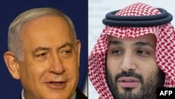 Waziri Mkuu wa Israeli Benjamin Netanyahu (kushoto) na Mwana mfalme Mohammad Bin Salman.