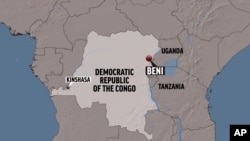 Ramani ikionyesha mji wa Beni, DRC.