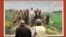 FILE - Gallery visitors view 'Chairman Mao inspects the Guangdong Countryside' by Chinese artist Chen Yanning at the 'Mahjong' exhibition of Contemporary Chinese Art at the Kunsthalle museum in Hamburg, Germany.