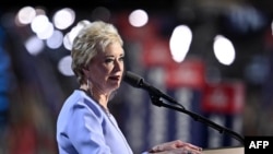 FILE - Former administrator of the Small Business Administration Linda McMahon, Donald Trump's selection to lead the Department of Education, speaks during the last day of the 2024 Republican National Convention at the Fiserv Forum in Milwaukee, Wisconsin, on July 18, 2024.