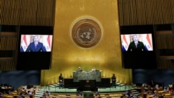 El presidente de Paraguay, Mario Abdo Benítez, habla en discurso pregrabado en la 76ª sesión de la Asamblea General de la ONU Debate general en el Salón de la Asamblea General de la ONU en la Sede de las Naciones Unidas en Nueva York, Nueva York, el 24 de septiembre de 2021.