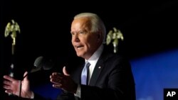  Image Description President-elect Joe Biden speaks Nov. 7, 2020, in Wilmington, Del.