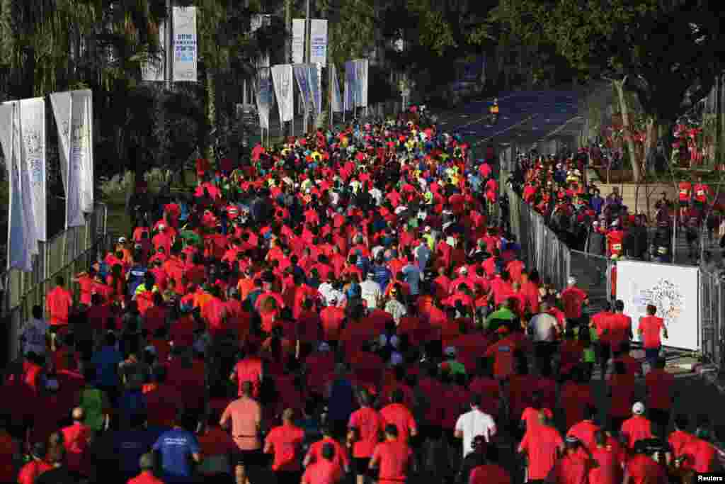 Runners take part in a marathon in Tel Aviv, Israel.