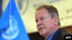 David Beasley, the United Nations World Food Program (WFP) executive director, speaks during a press conference in Seoul on May 15, 2018 after his recent visit to North Korea.