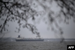 The oil tanker Eagle S is anchored near the Kilpilahti port in Porvoo, Finland, on Jan. 7, 2025.